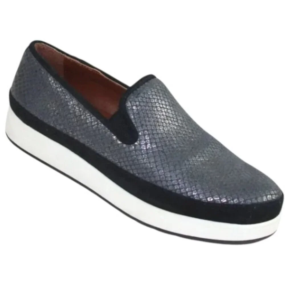 Donald J. Pilner Mickey Snake Gunmetal Gray Black Platform Slip-On, Size 6
